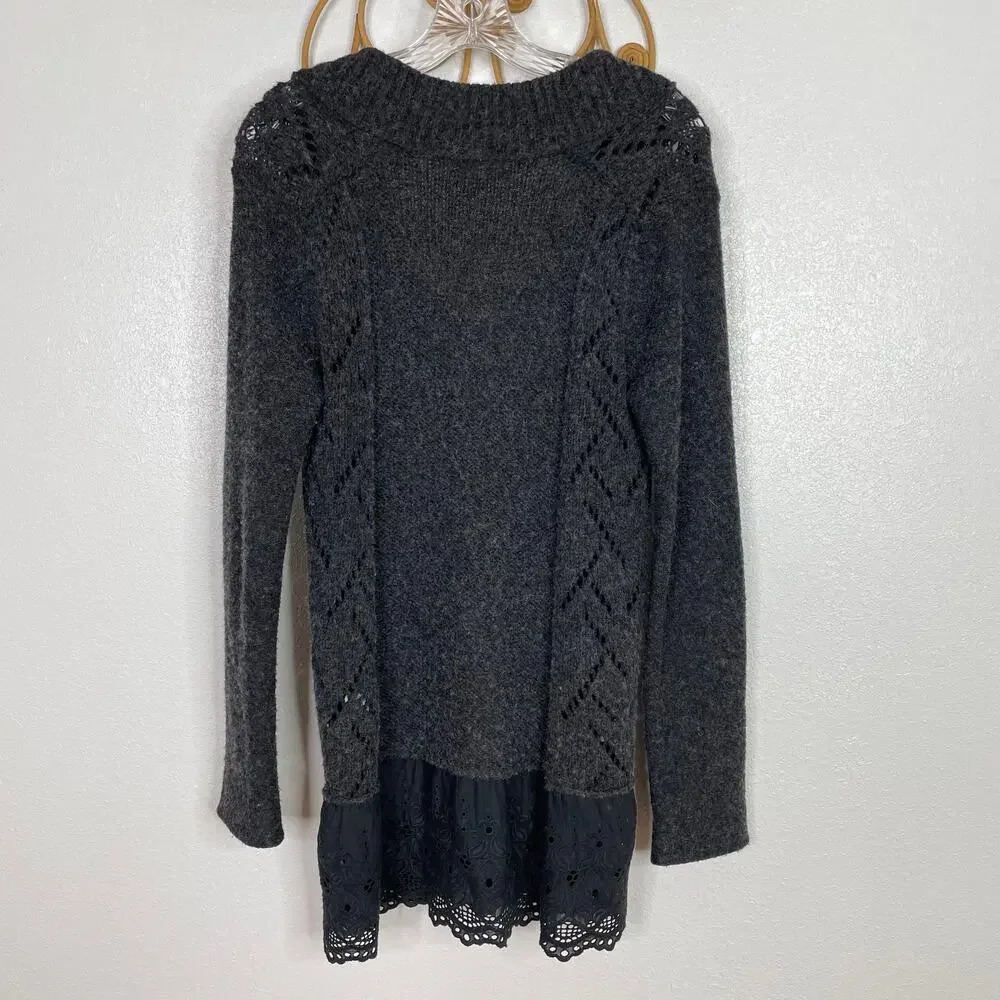 Free People Dark Gray Pointelle Knit Cardigan Eyelet Peplum hem S - Picture 5 of 5